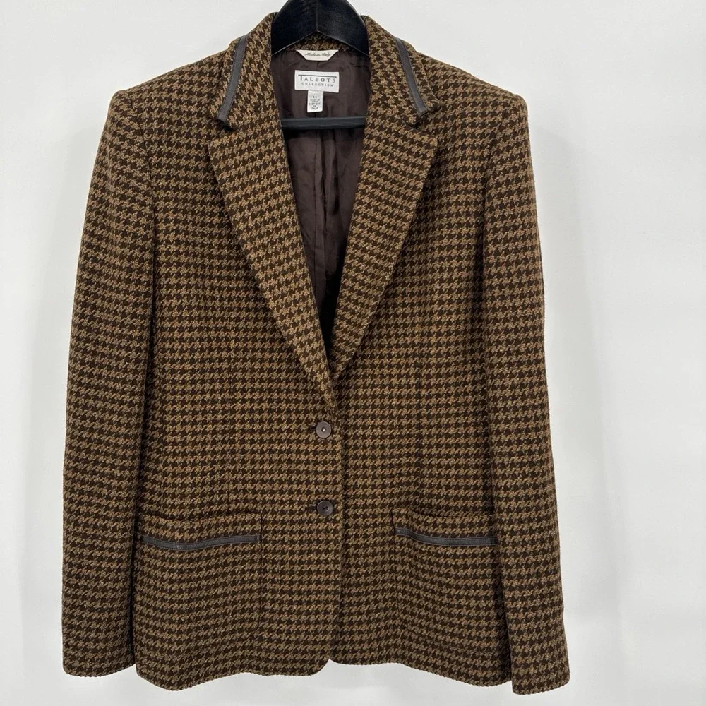Talbots Herringbone Women Made In Italy Brown Wool Cashmere Silk Blend Blazer 14 - Picture 14 of 14